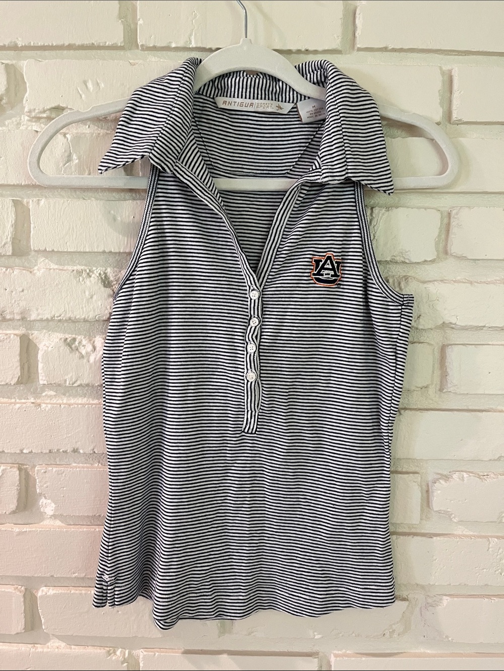 Auburn University Navy and White Striped Sleeveless Polo